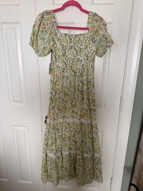 Floral Puff Sleeve Maxi Dress in Yellow & Green NWT